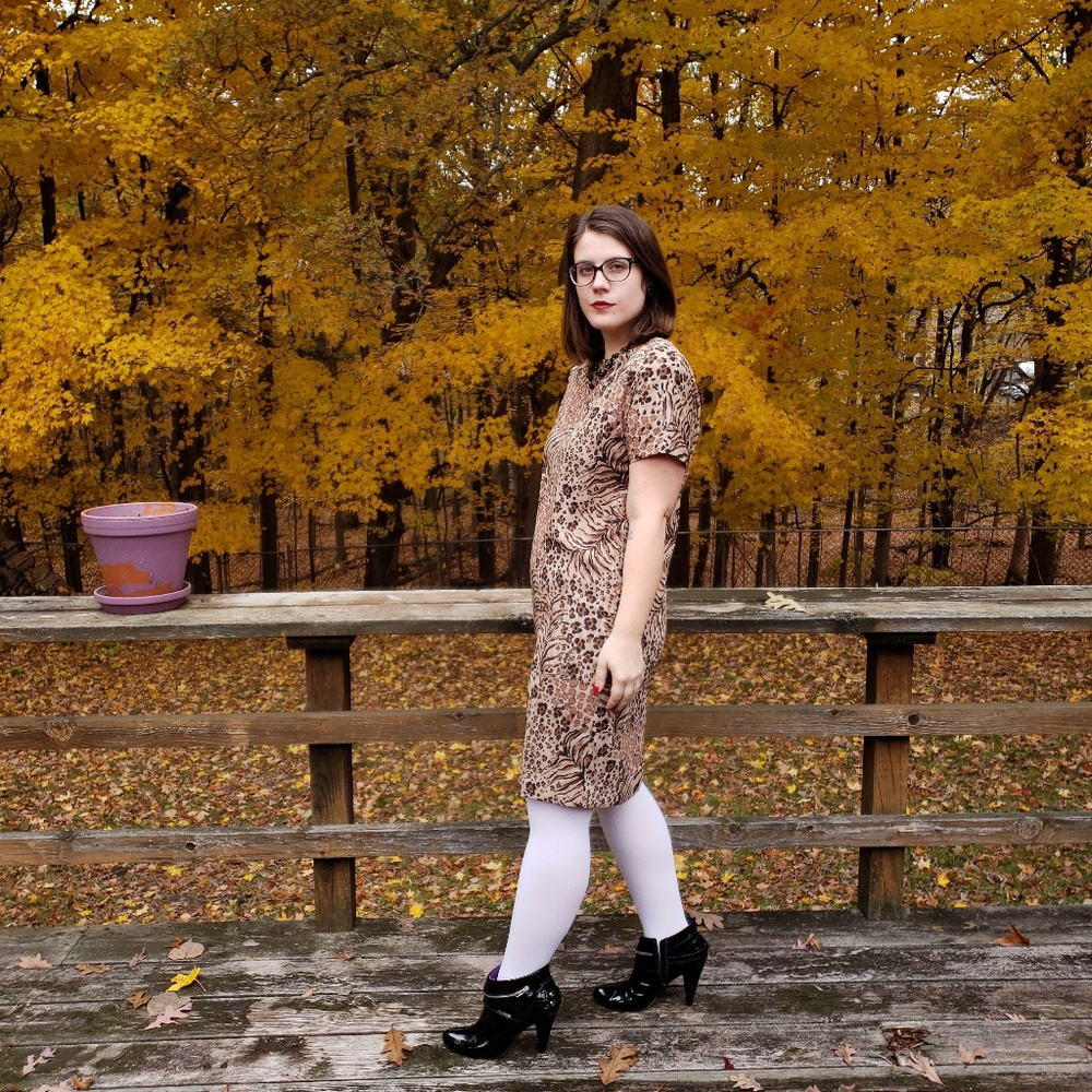 80's Animal Print Shift Dress -
Size 10